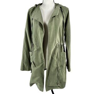 Love Tree Jacket Lightweight Army Green Drawstring Waist Microfiber Hooded S EUC
